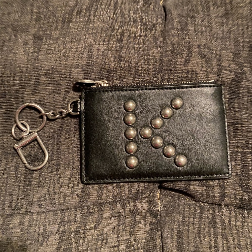 Tory Burch K Monogram Studded Snake Print Card Case/ Coin Purse with Key Fob